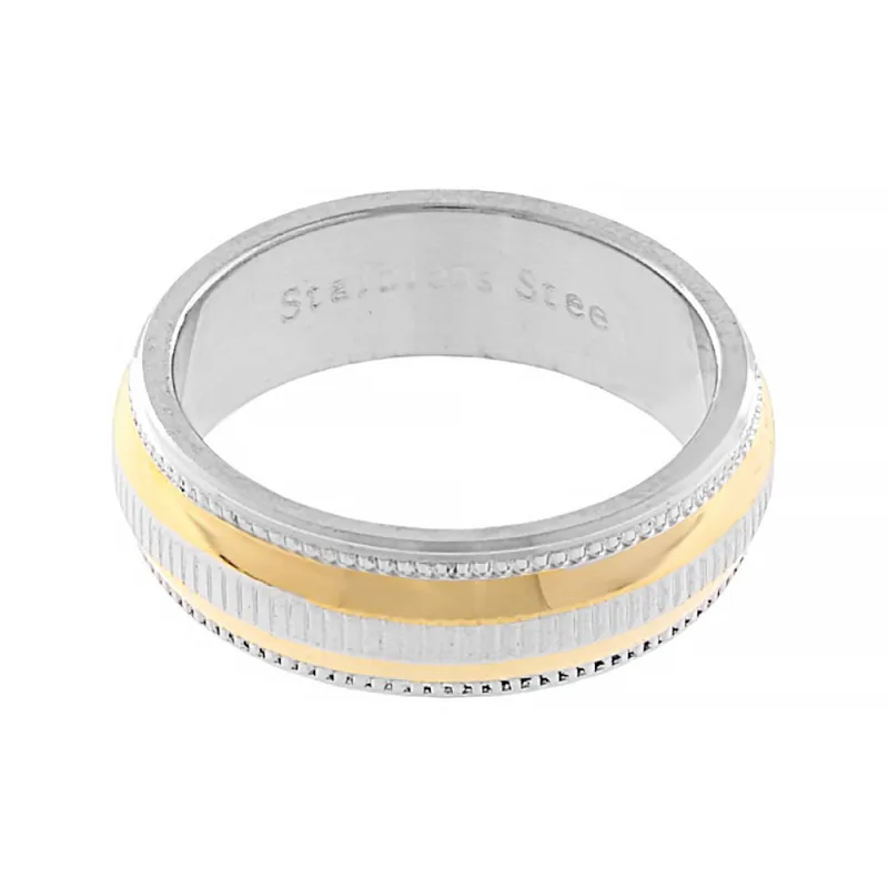 Nerezový snubní prsten 5238 (velikost 62) - stříbrnozlaté barvy