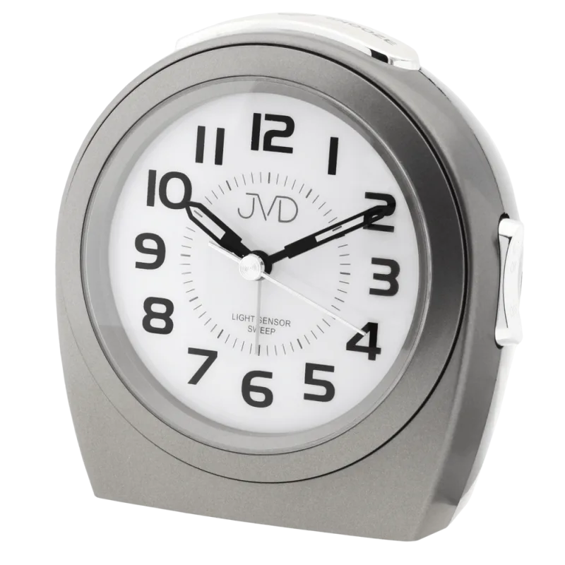 JVD Černý ručkový netikající budík JVD sweep SRP910.10 se světelným senzorem