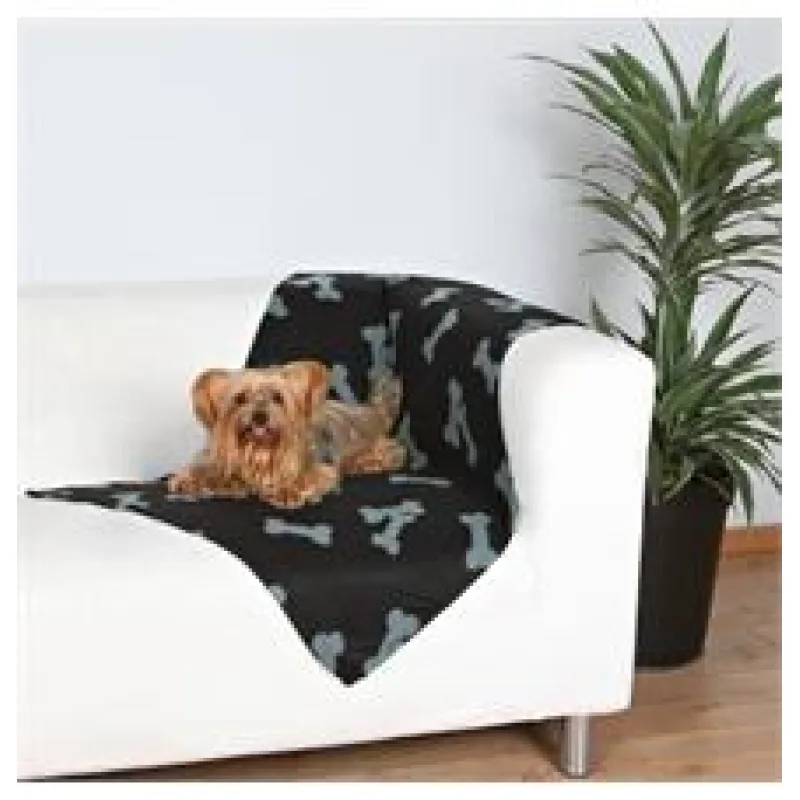 Flaušová deka BEANY - černá s šedými kostičkami 100x70cm