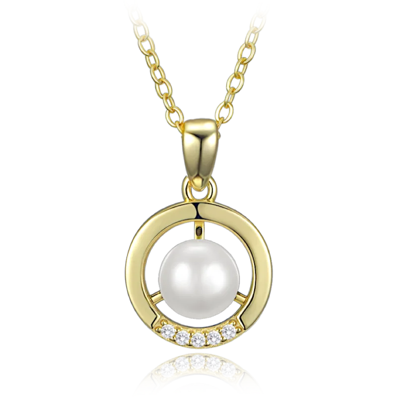 MINET Elegantní pozlacený stříbrný náhrdelník kroužek s perlou a zirkonem