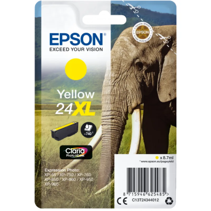 Epson Singlepack Yellow 24XL Claria Photo HD Ink C13T24344012