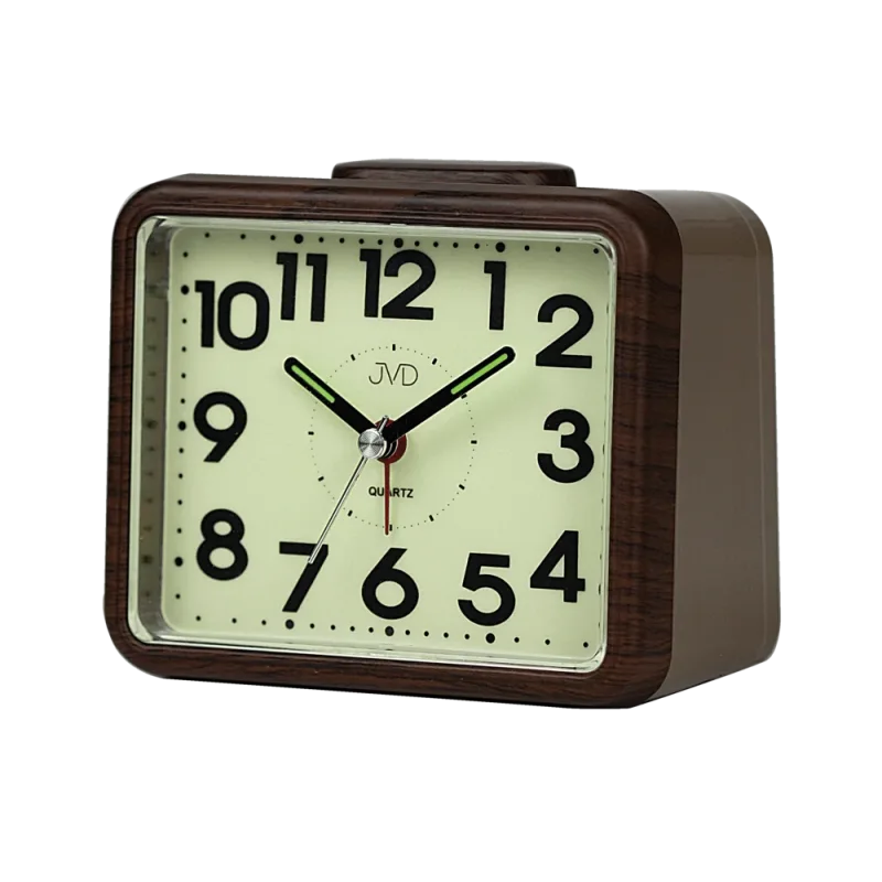 JVD Ručkový analogový netikající tichý budík JVD SRP1080.2 s luminiscenčním displejem