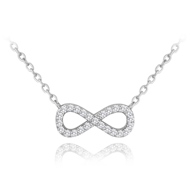 MINET Stříbrný náhrdelník NEKONEČNO s bílými zirkony