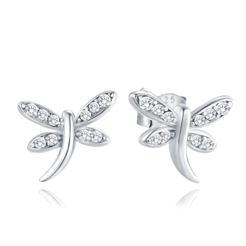 MINET Stříbrné náušnice vážky s bílými zirkony JMAN0584SE00