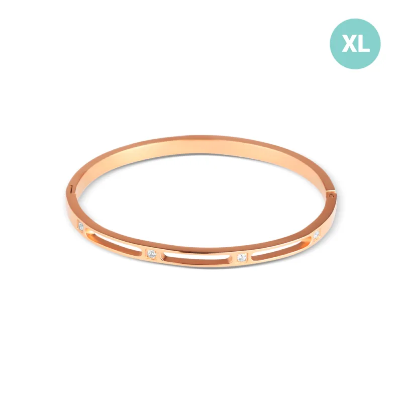 JVD Dámský ocelový rose gold pevný náramek se zirkony SSSB0098XI8ROXL
