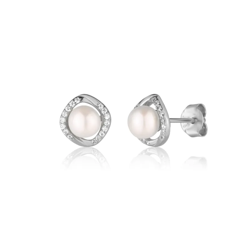 JVD Dámské stříbrné peckové náušnice na puzetku s perlami a zirkony SVLE3130XD2P100