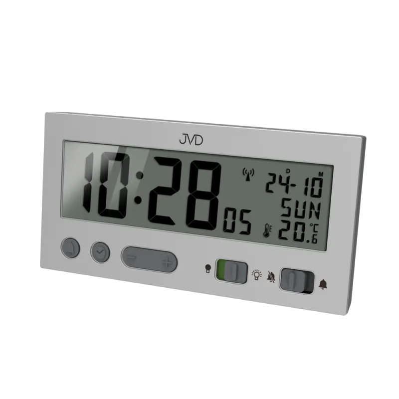 JVD Stříbrný digitální rádiem řízený budík JVD RB9410.1