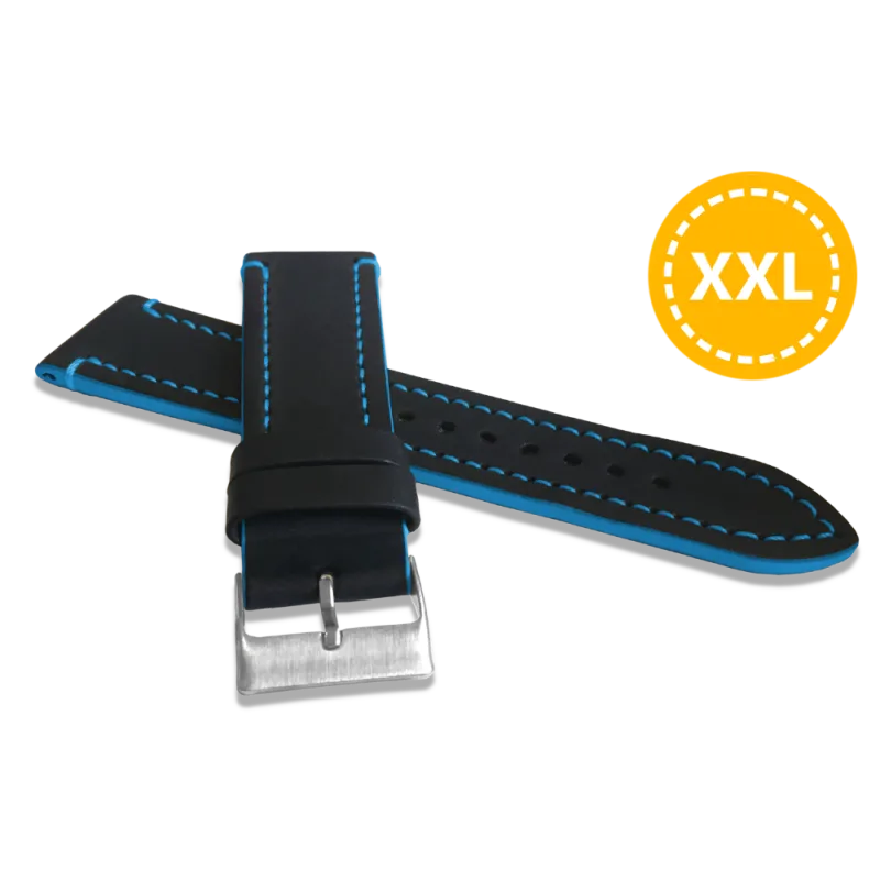 LAVVU XXL Prodloužený modře prošitý řemínek TAILOR z luxusní kůže Top Grain - 20 - XXL LSQBB20
