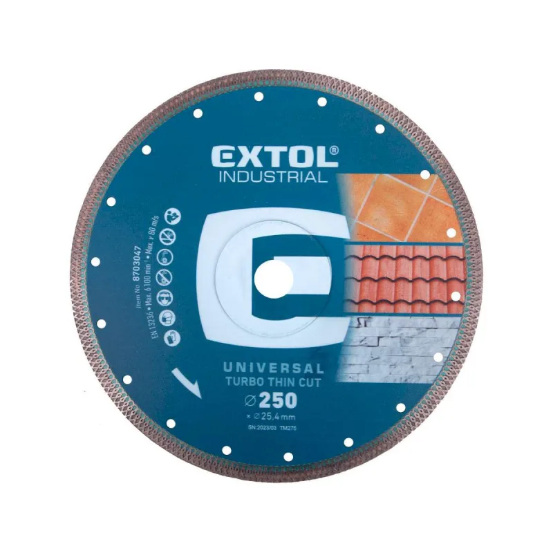 Diamantový rezný kotúč Turbo Thin Cut, 250mm, suché aj mokré rezanie, EXTOL INDUSTRIAL