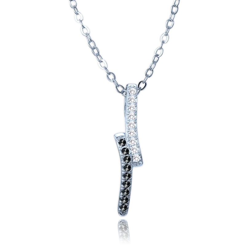 MINET Luxusní stříbrný náhrdelník s bílými a černými zirkony JMAS0291NN45