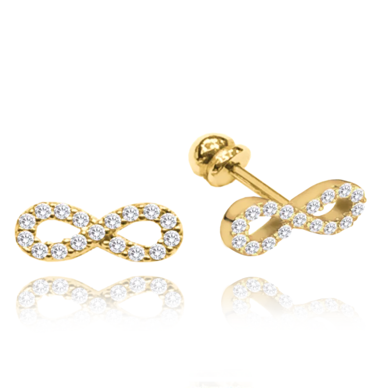 MINET Zlaté náušnice nekonečna na šroubek s bílými zirkony Au 585/1000 1,25g JMG0121WGE03
