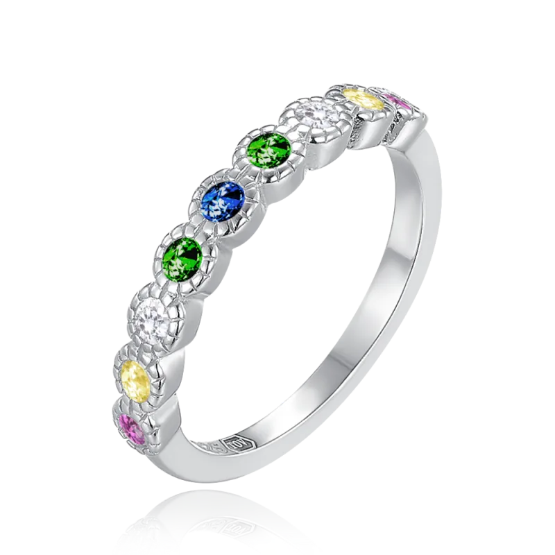 MINET Dětský stříbrný prsten s různobarevnými zirkony vel. 52