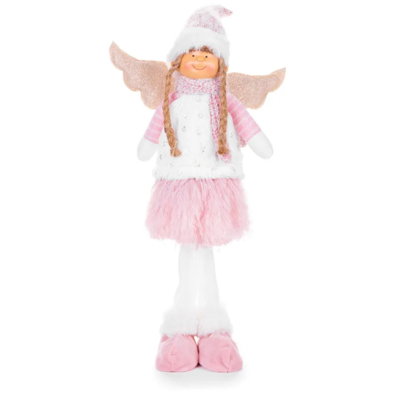 Vianočná dekorácia Anjelik s ružovou sukňou, látkový, 59 cm