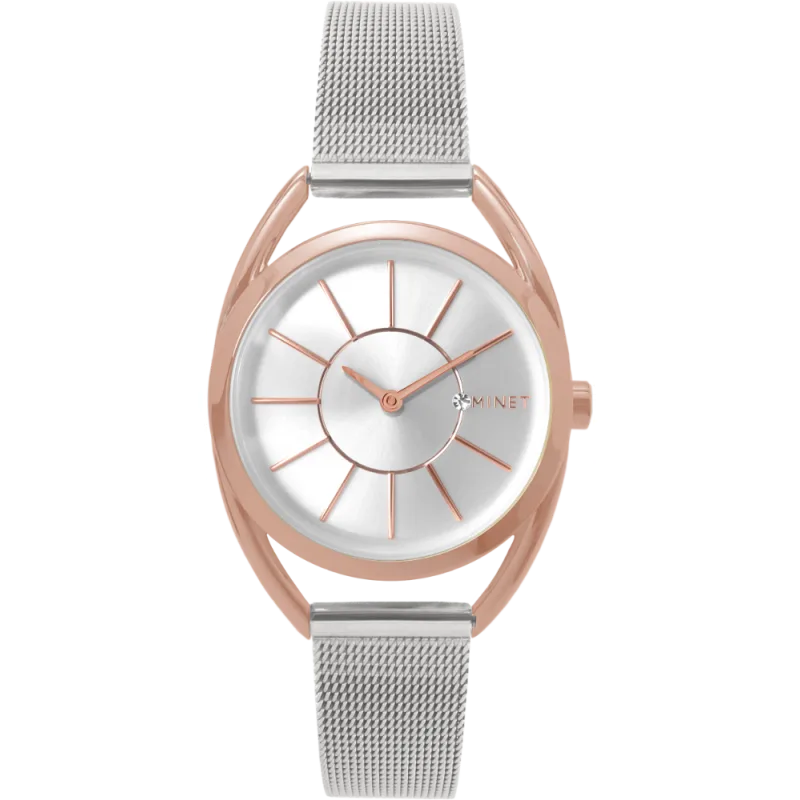 MINET Stříbrno-růžové dámské hodinky MINET ICON SEMI ROSE GOLD MESH MWL5019