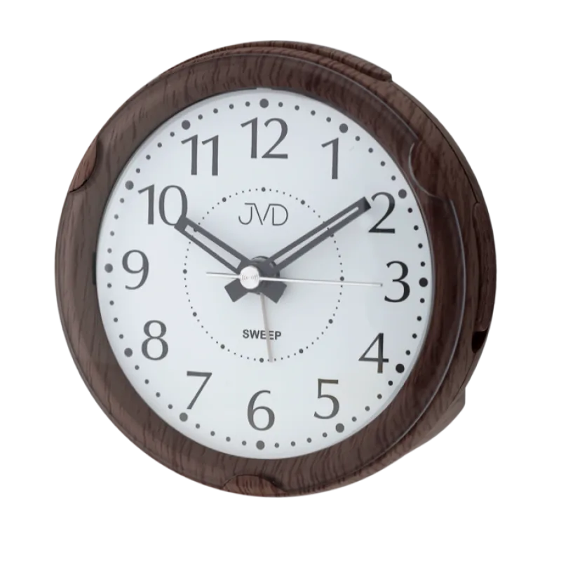 Analogový netikající tichý budík JVD SRP876.6 v imitaci dřeva - tmavé