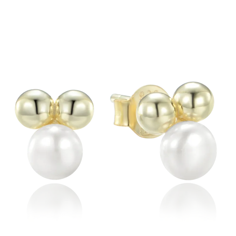 MINET Pozlacené stříbrné náušnice s kuličkami a přírodními perlami