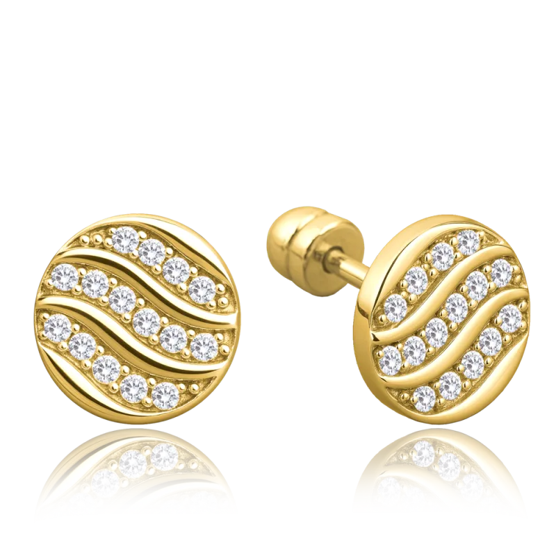 MINET Elegantní zlaté náušnice kolečka na šroubek s bílými zirkony Au 585/1000 1,60g JMG0344WGE00