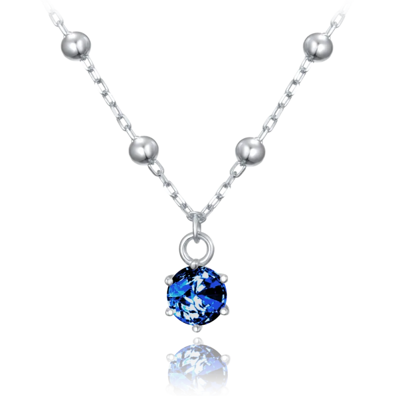 MINET Stříbrný náhrdelník s kuličkami s modrým zirkonem JMAS0233BN45