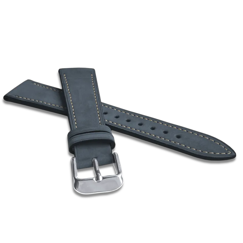 LAVVU Tmavě modrý prošitý kožený řemínek z jemného nubuku - 18 LSACL18