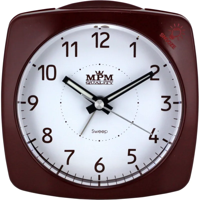 MPM Hnědý netikající sweep analogový budík MPM C01.3060