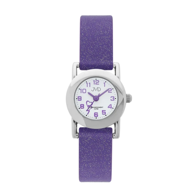 Dětské fialkové náramkové hodinky JVD basic J7025.5 se srdíčkem