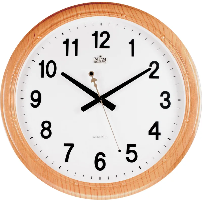MPM Kulaté nástěnné hodiny v imitaci dřeva MPM E01.2414