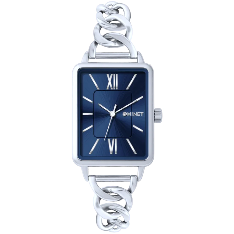 MINET Stříbrno-modré dámské hodinky SIENA se stříbrným ocelovým řemínkem MWL5406