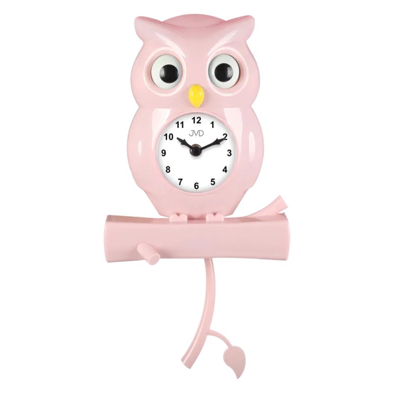 JVD Dětské nástěnné růžové tiché netikající hodiny s motivem sovy JVD HE21.1