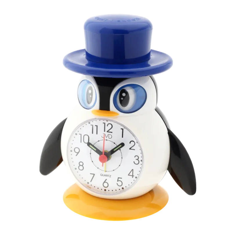 JVD Modrý dětský budík JVD SR52.5 - tučňák s kloboukem