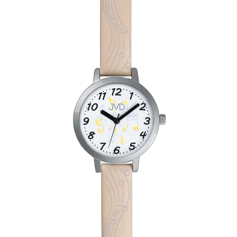 JVD Dětské dívčí hudební krémové hodinky s notami JVD J7222.3 pro malé hudebníky