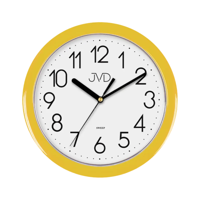JVD Moderní žluté dětské nástěnné netikající tiché hodiny JVD sweep HP612.12
