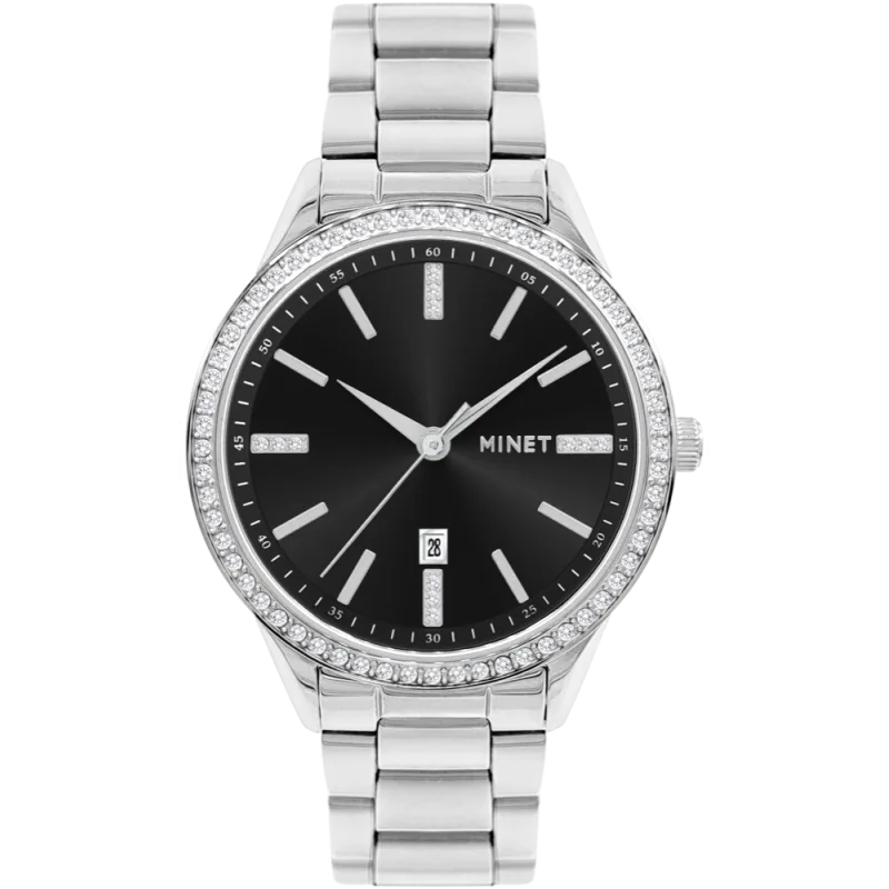 MINET Stříbrno-černé dámské hodinky Avenue MWL5316