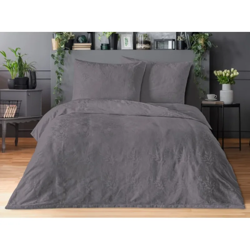 Luxusné žakárové obliečky listy tmavo šedé 200x220/2x70x90 cm