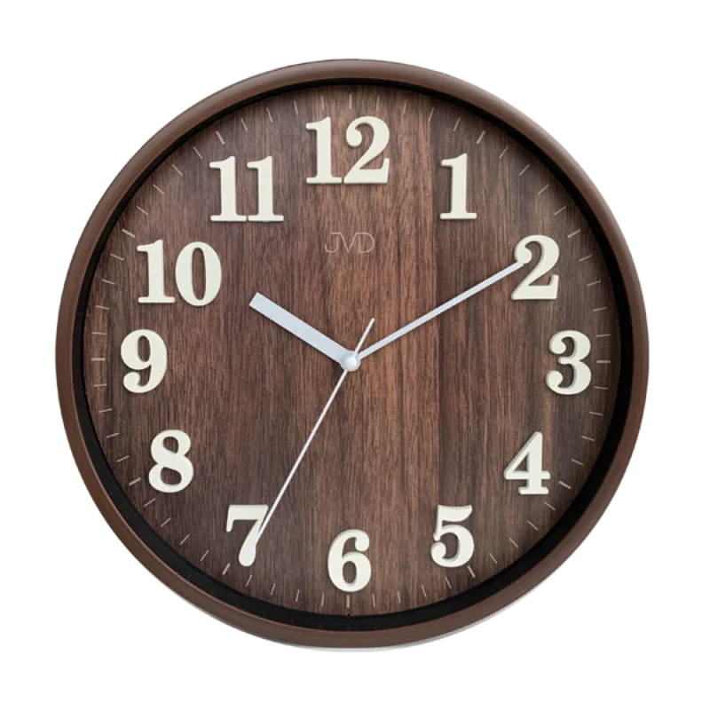 JVD Nástěnné čitelné hodiny v tmavém dřevěném dekoru JVD HA50.2
