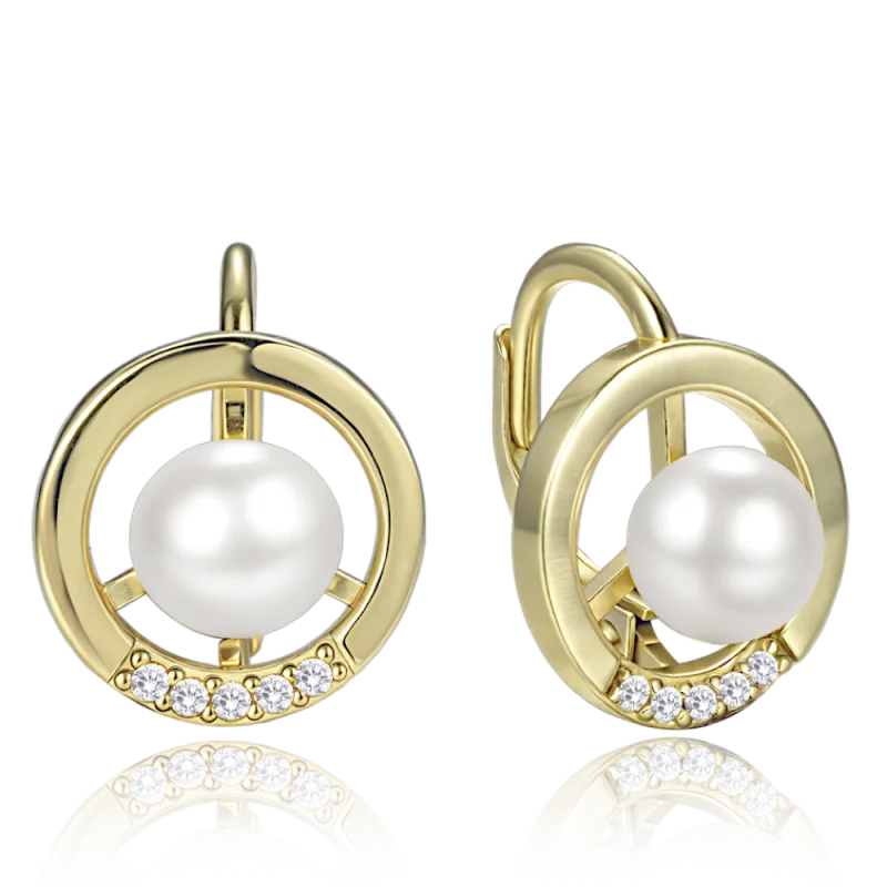 MINET Elegantní pozlacené stříbrné náušnice kroužky s perlou a zirkony