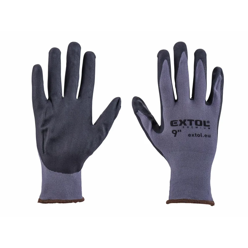 Rukavice nylonové polomáčané v nitrile, 9", EXTOL PREMIUM