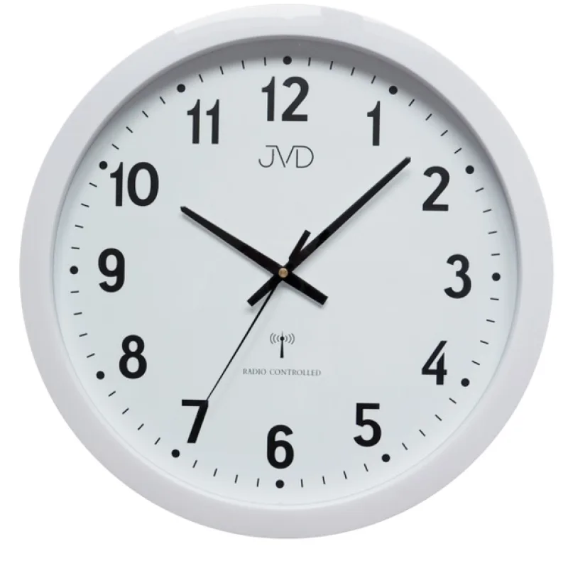 Bílé kulaté rádiem řízené velké hodiny JVD RH652 - průměr 40cm