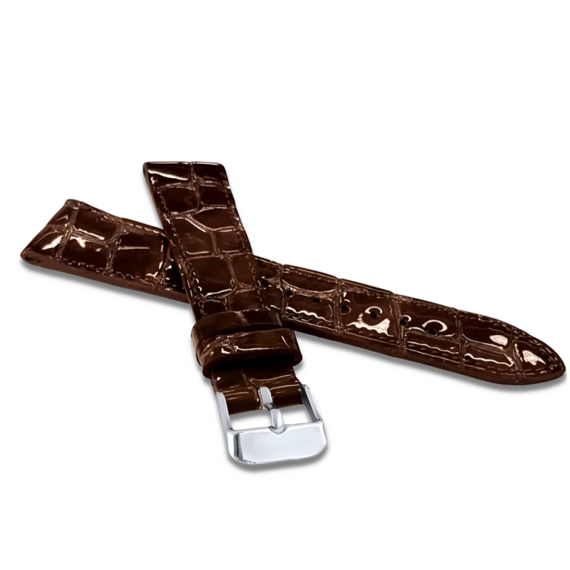 LAVVU Lesklý tmavě hnědý prošitý řemínek CROCO OCALA z luxusní kůže Top Grain - 18 LSAGC18