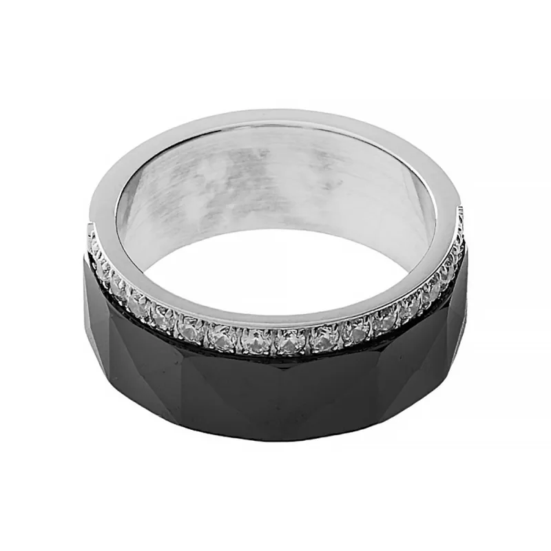 Keramický prsten 7196B (velikost 53-54) - stříbrnočerné barvy