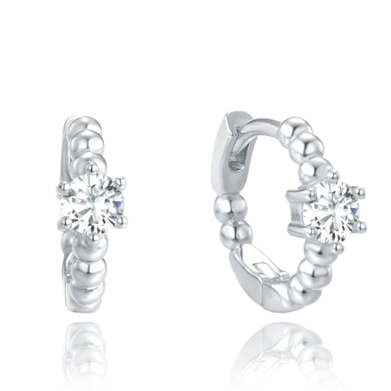 MINET Stříbrné náušnice kroužky s bílými zirkony JMAS0233SE00