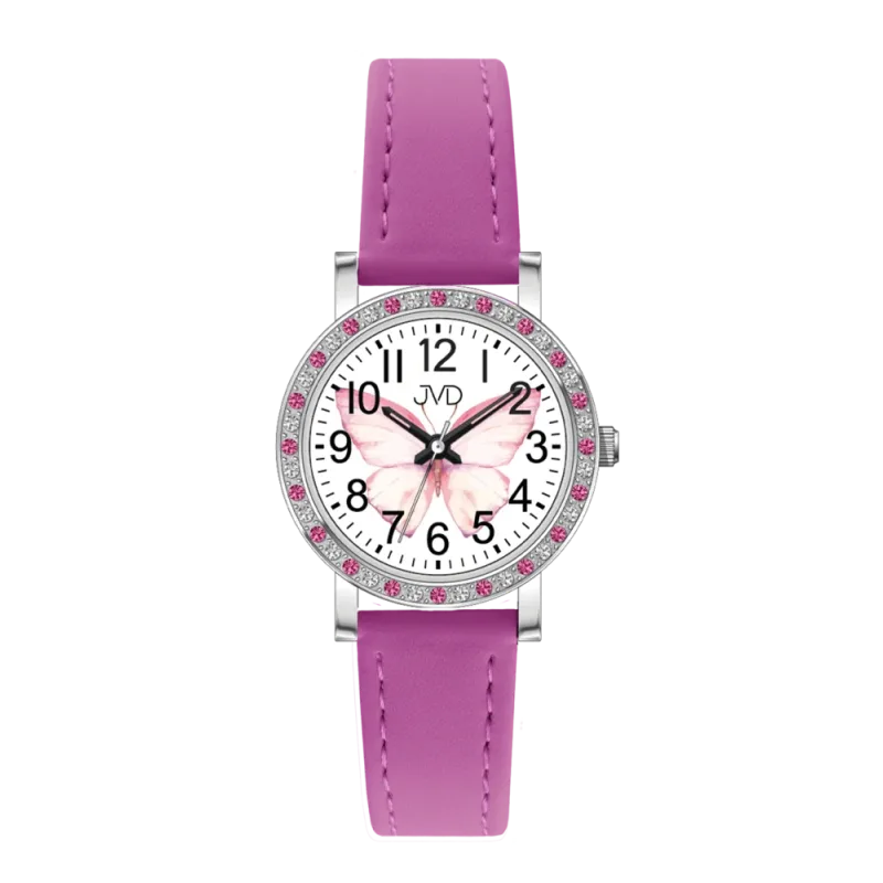 JVD Dětské dívčí růžové náramkové hodinky s motýlkem JVD J7207.11