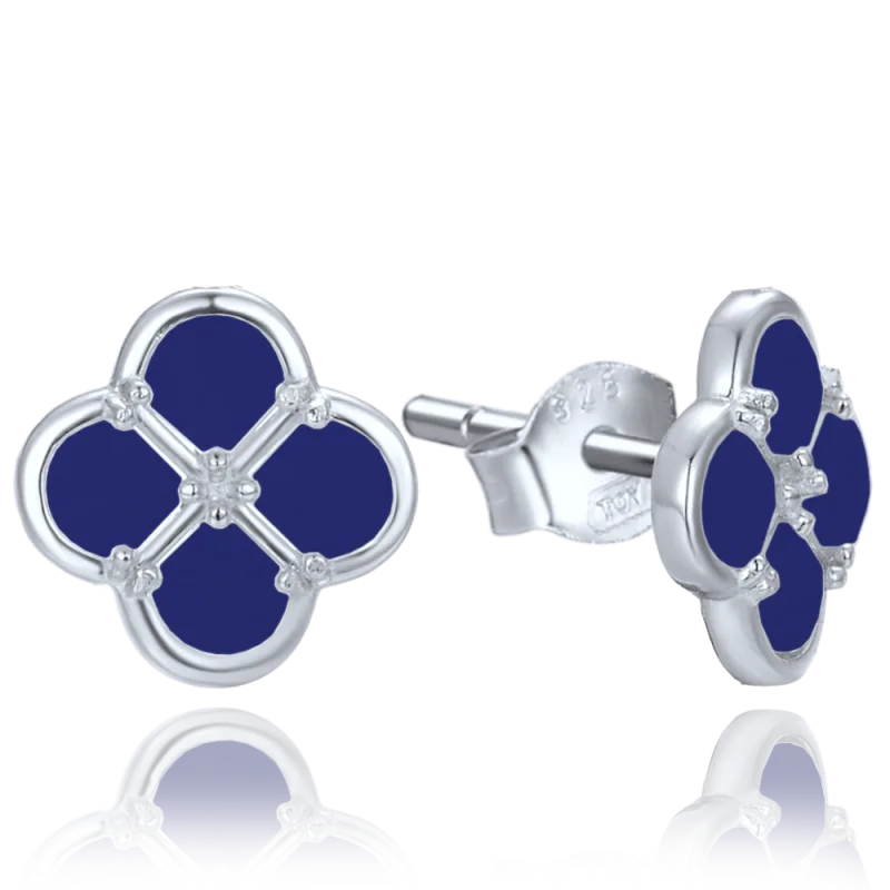 MINET Stříbrné náušnice čtyřlístek s lapisem JMAS7058BE01