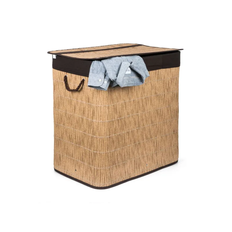Kôš na bielizeň G21 150 l s rozdeľovačmi, imitácia ratanu, hnedny koš