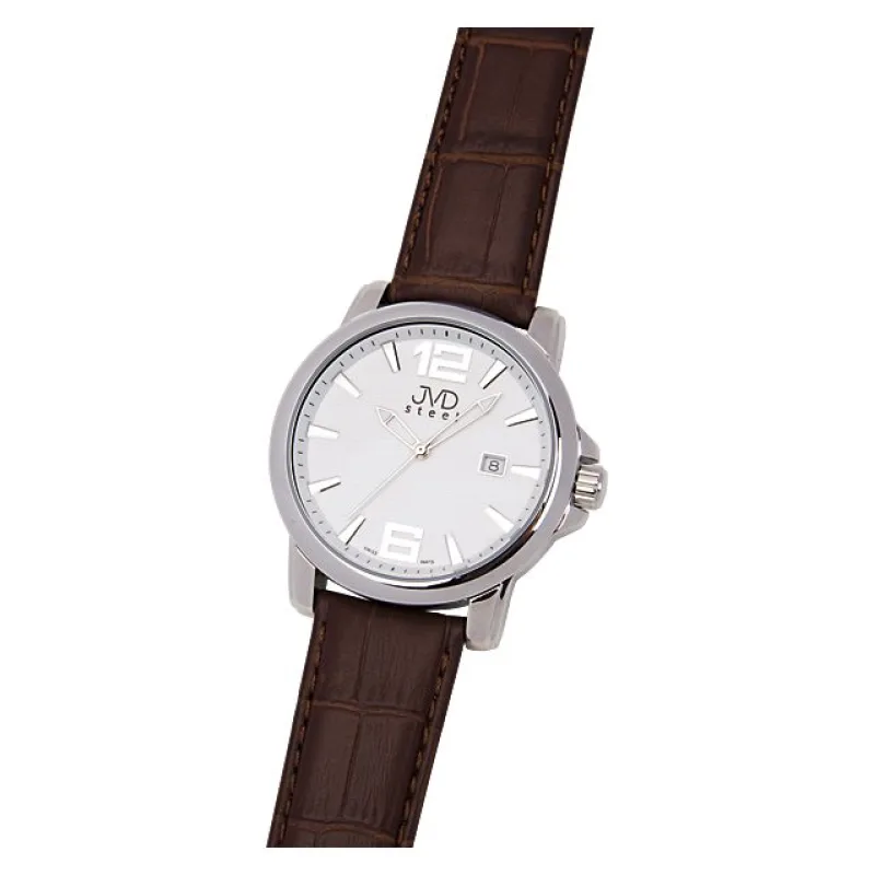 Vodotěsné pánské luxusní hodinky JVD steel C1139.1 na koženém pásku 10ATM