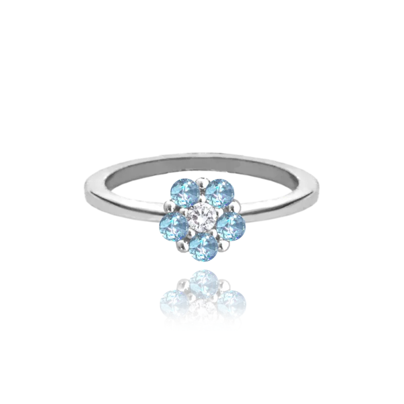 MINET Dětský stříbrný prsten KYTIČKA se světle modrými zirkony vel. 50