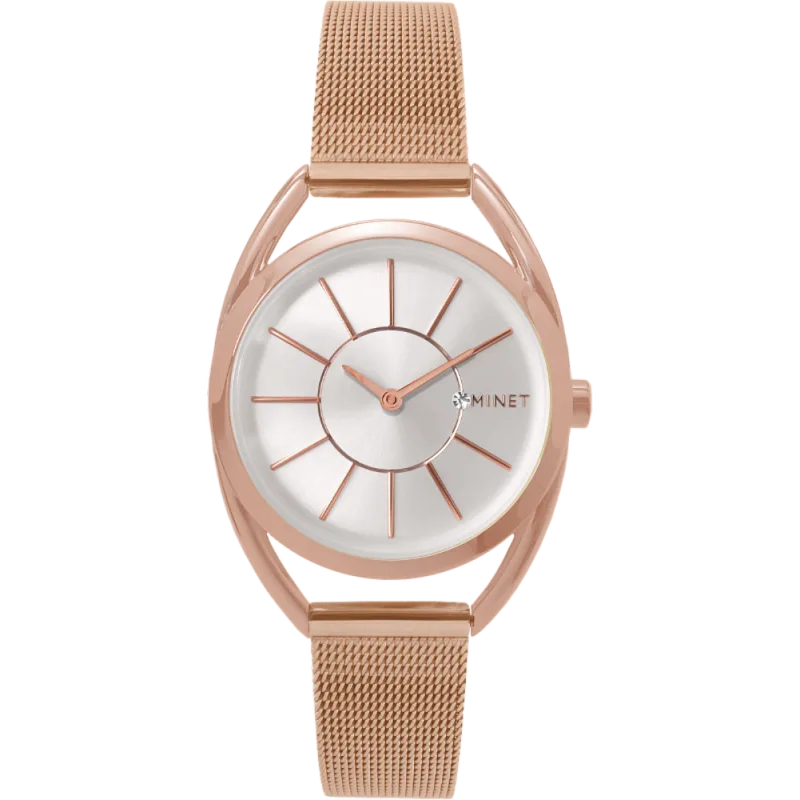 MINET Růžové dámské hodinky ICON ROSE GOLD MESH MWL5015