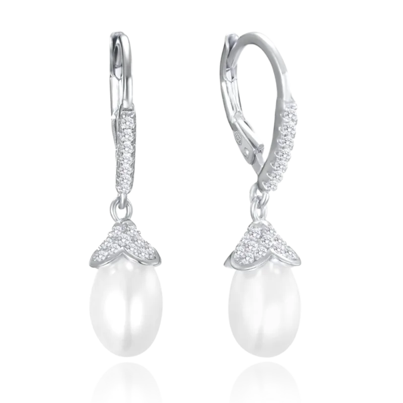 MINET Stříbrné náušnice s přírodními perlami a zirkony