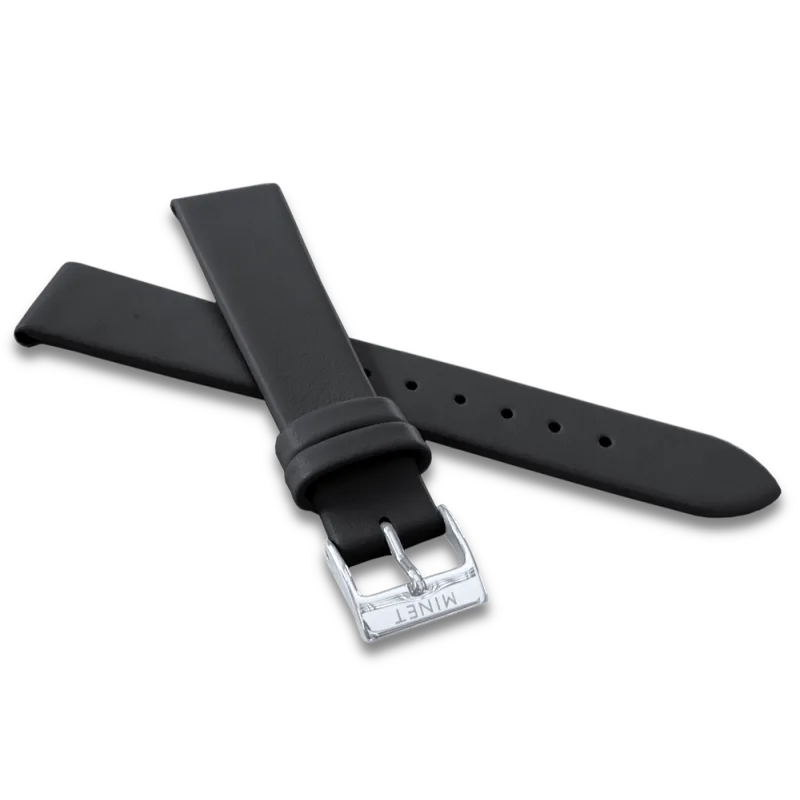 MINET Černý kožený řemínek se stříbrnou sponou - 14 MSLBS14