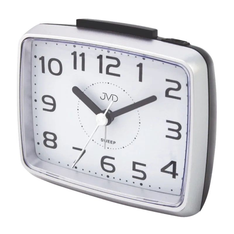 JVD Netikajcí tichý přehledný hranatý stříbrný budík JVD SRP879.3