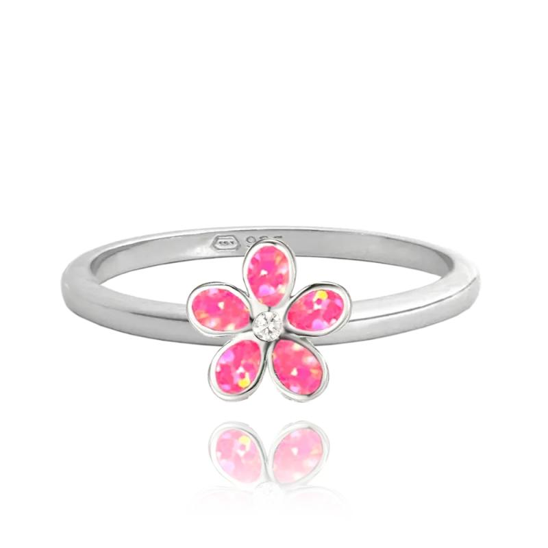MINET Dětský stříbrný prsten KYTIČKY s růžovými opálky vel. 48
